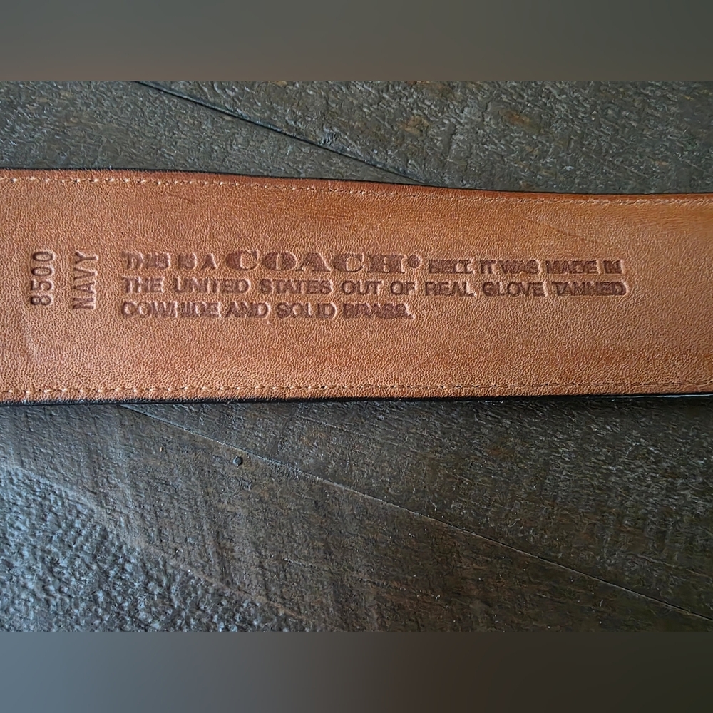 Vintage Coach Glove Tanned Leather Belt Navy Made In The USA Brass Buckle - Picture 5 of 6
